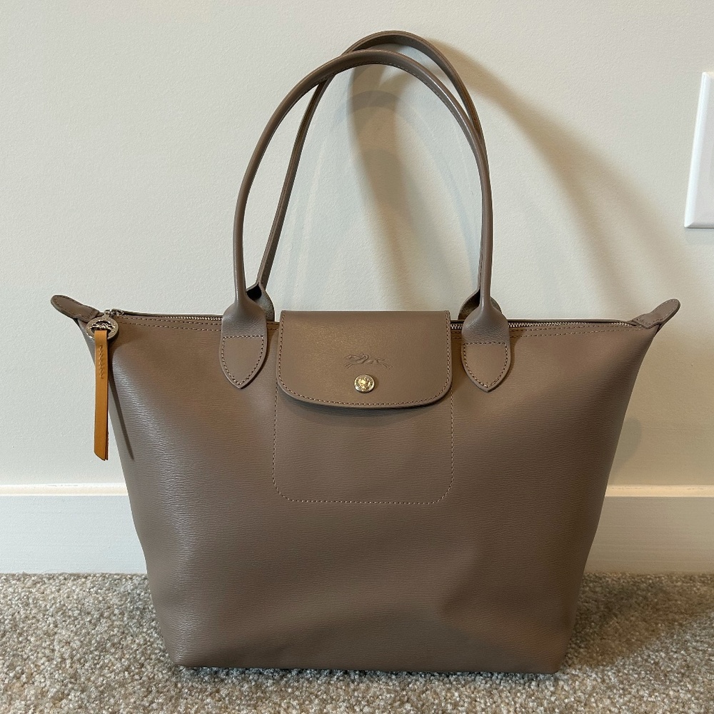 Longchamp Le Pliage Medium City Tote in Taupe Canvas
